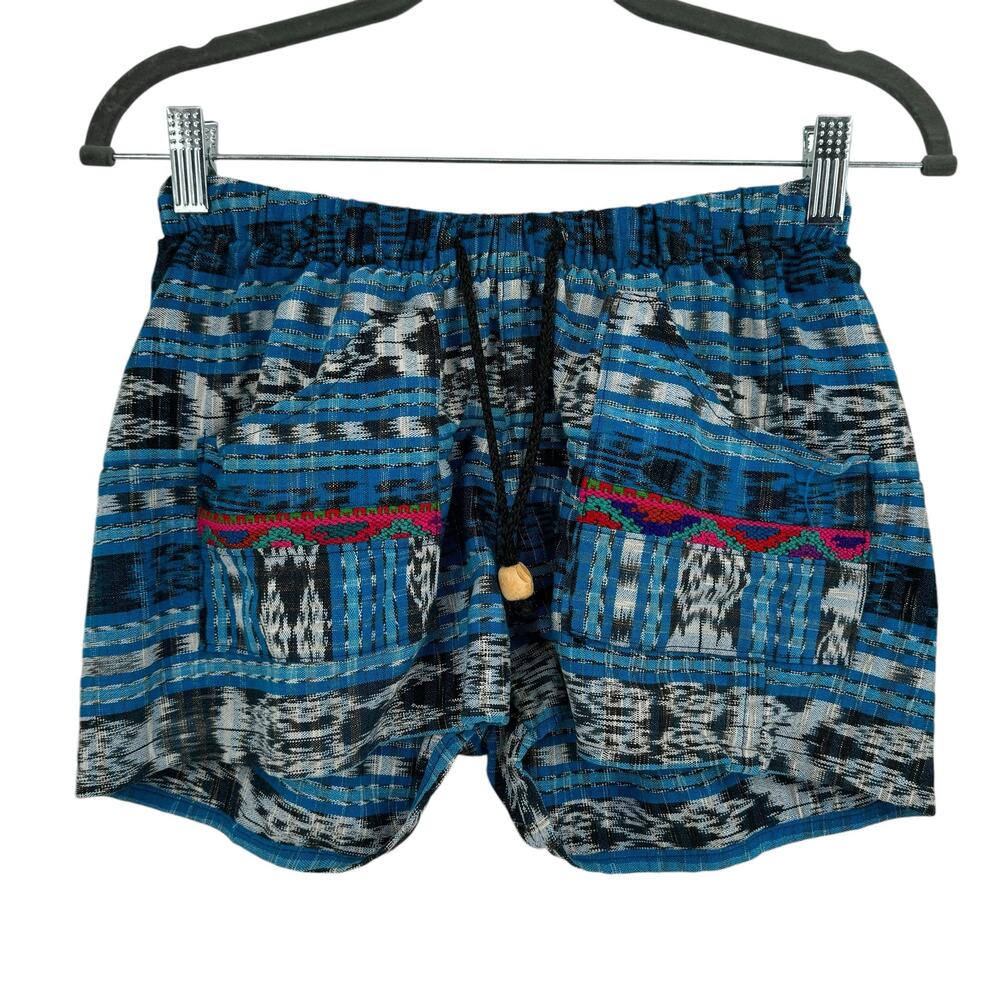 Vintage Conoz Shorts S Handwoven Cotton‎ Bohemian Embroidered Pocket Drawstring